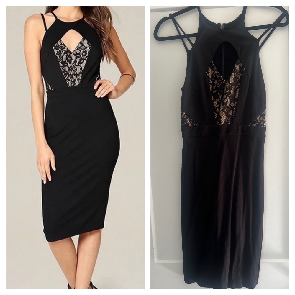 bebe Black Lace Midi Dress